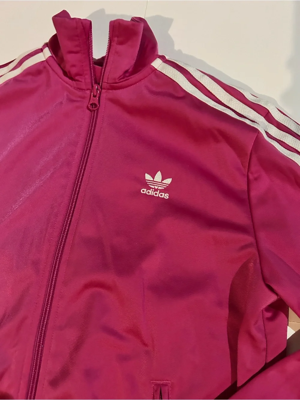 adidas Fuchsia Pink Three-Stripe Track Jacket and Pants Set