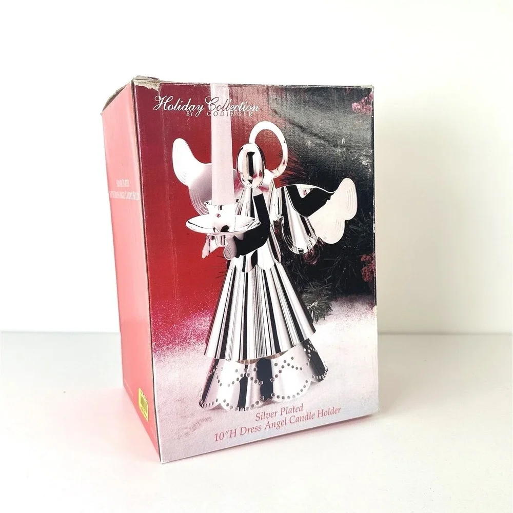 NIB Godinger Dress Christmas Angel Candle Stick Holder Silver Plated 10