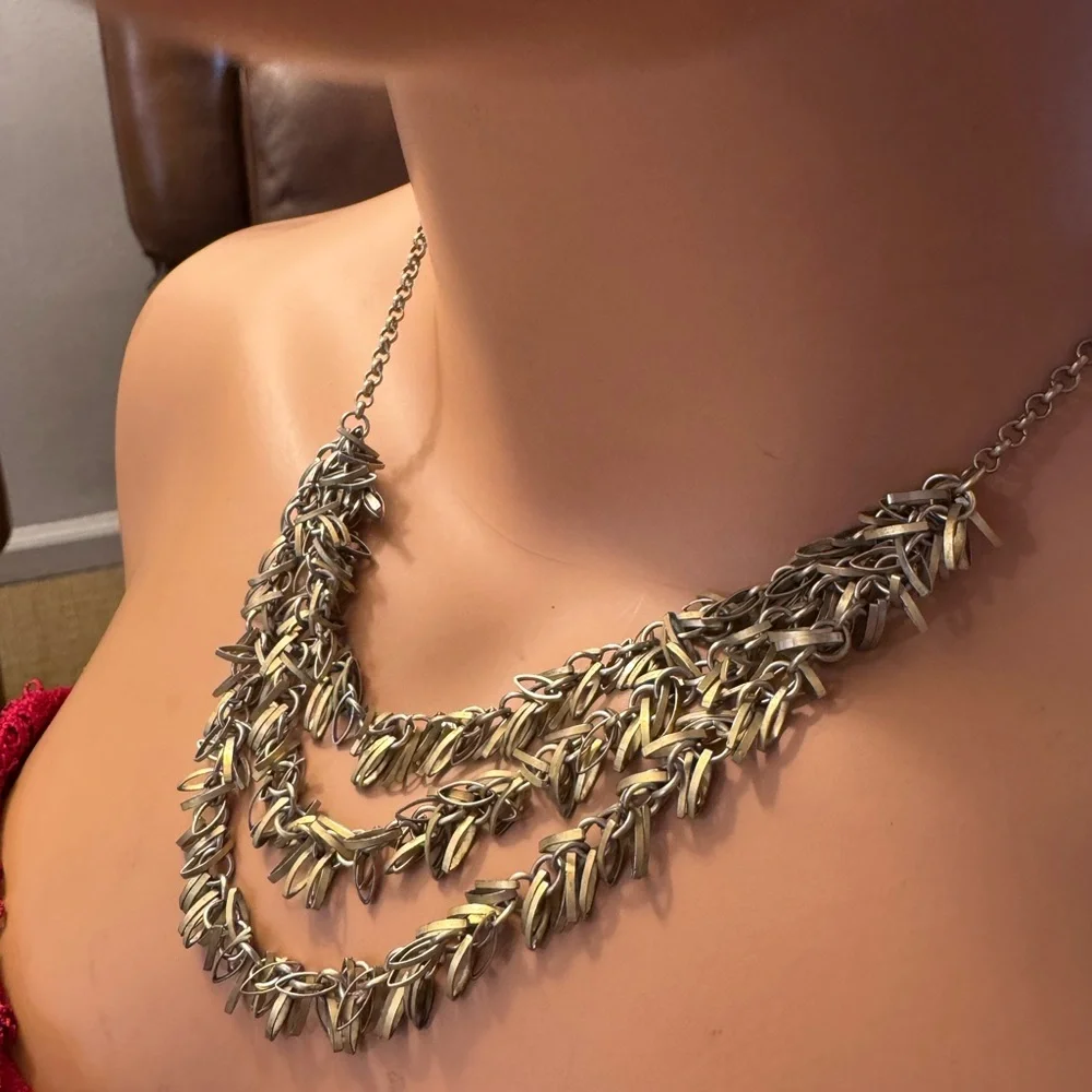 Champagne tone multi strand fringe looped necklace