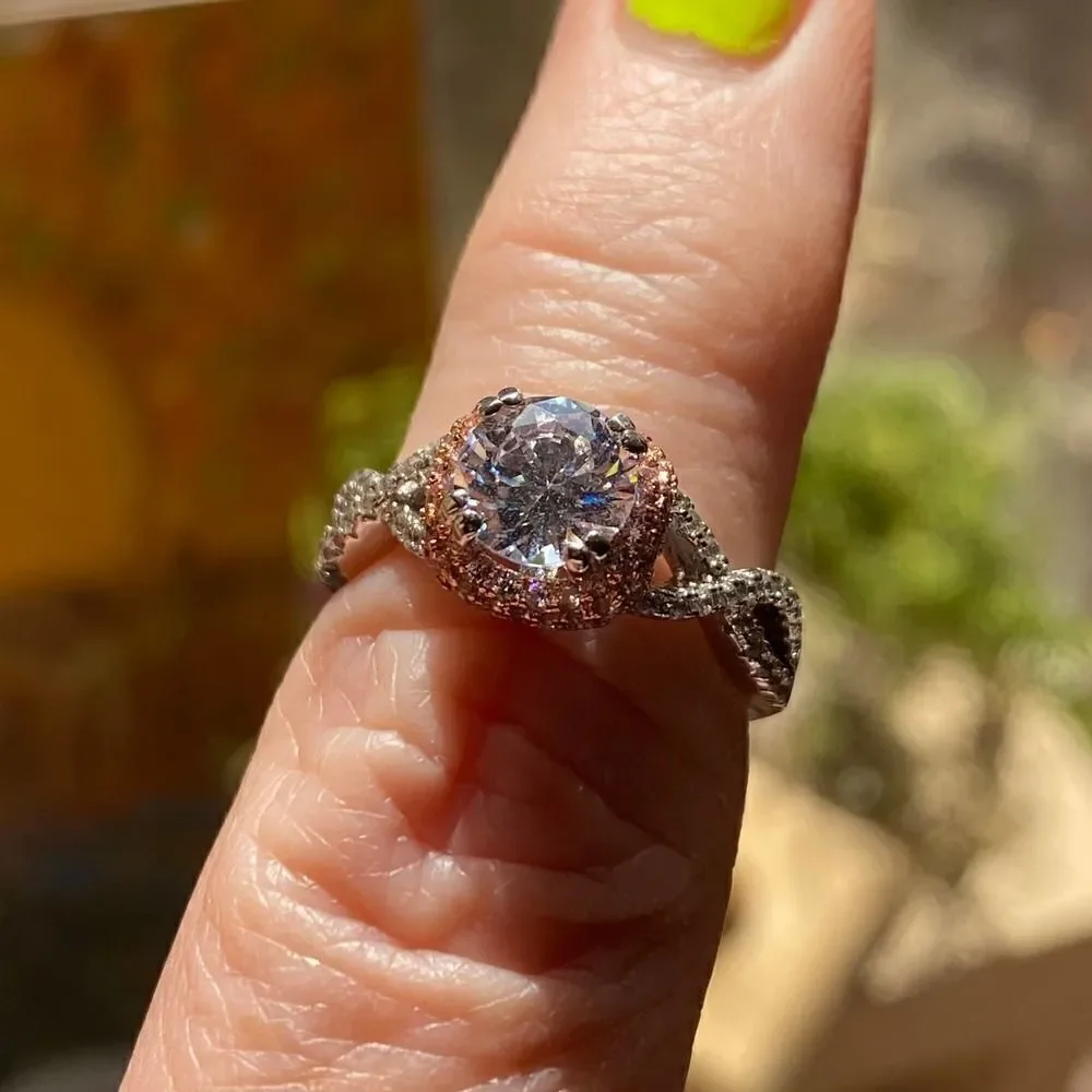 Sterling Silver 14K Twisted Two Tone Clear CZ Ring