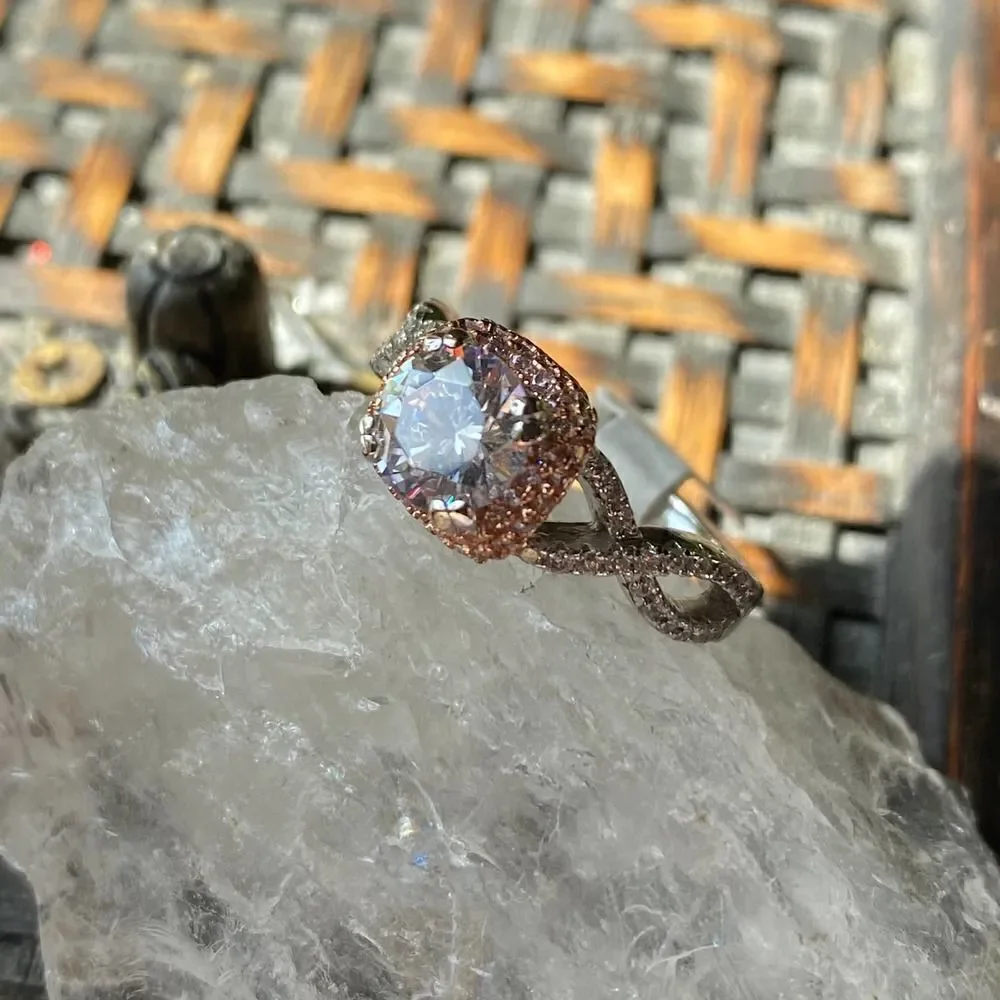 Sterling Silver 14K Twisted Two Tone Clear CZ Ring