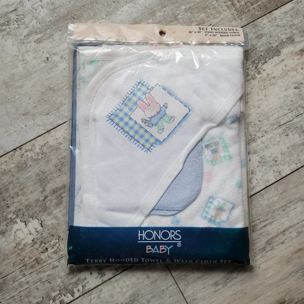 Vintage‎ New Old Stock Baby Boy Bundle - Gerber Onesies, Bunny Towel & Bear Burp