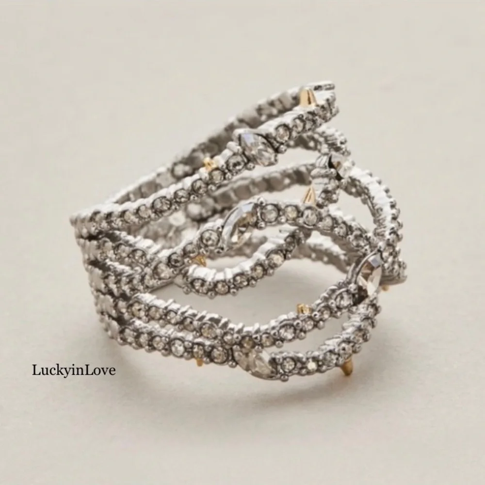 ALEXIS BITTAR • Silver Orbiting Crystal Encrusted Thorny Lace Ring 8