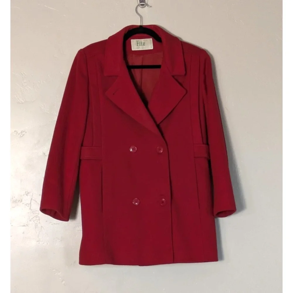 Fitz Vintage‎ Red Wool Blazer Jacket Size 8 Double Breasted USA Made