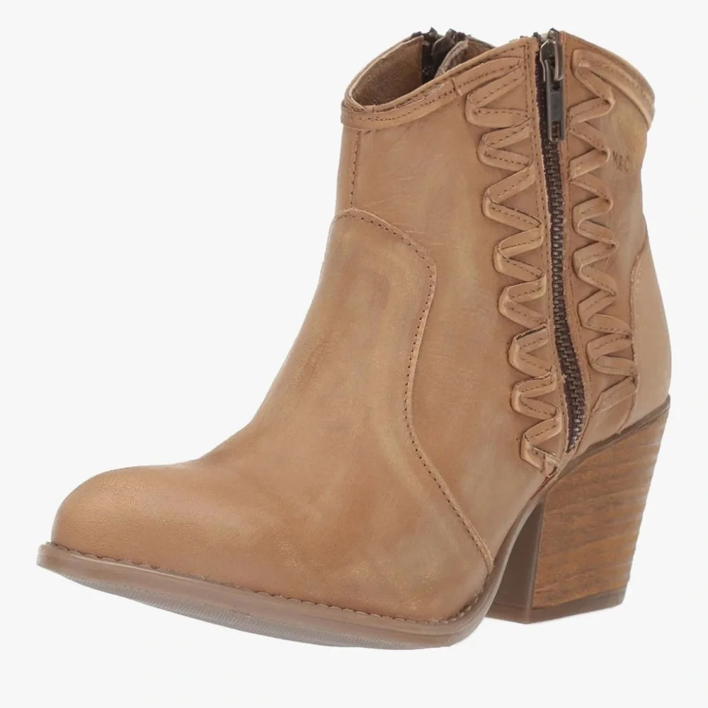 Musse & Cloud Athya Western Boots Brown Leather Ankle Booties Boho Womens Size 6