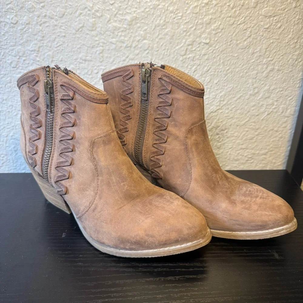 Musse & Cloud Athya Western Boots Brown Leather Ankle Booties Boho Womens Size 6
