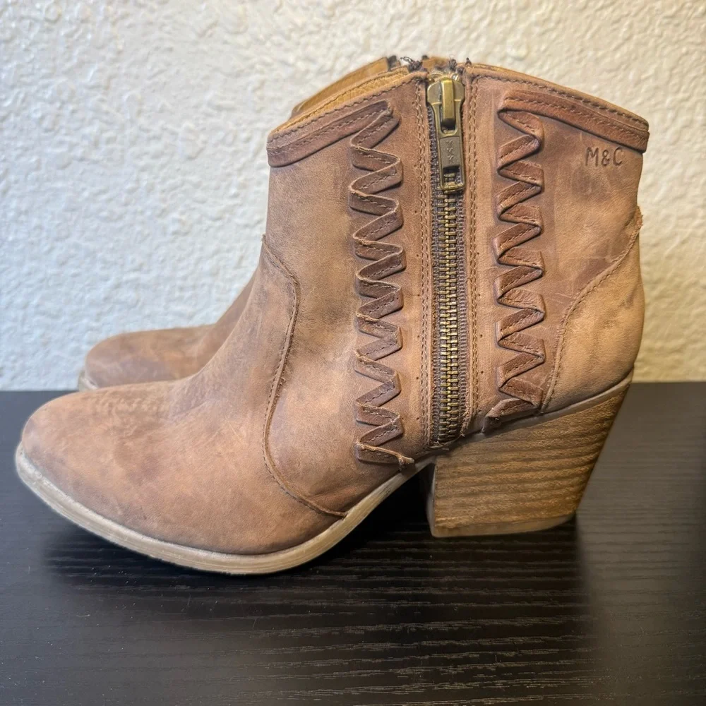Musse & Cloud Athya Western Boots Brown Leather Ankle Booties Boho Womens Size 6