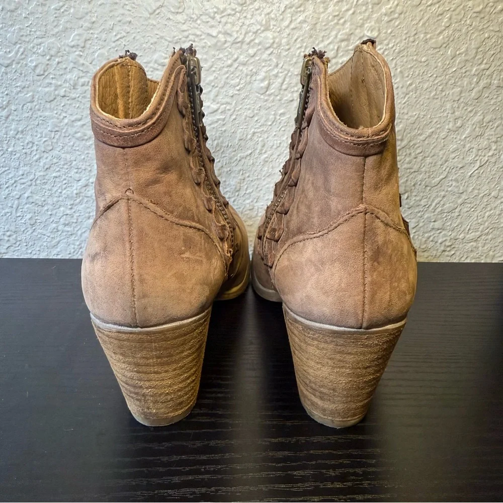 Musse & Cloud Athya Western Boots Brown Leather Ankle Booties Boho Womens Size 6