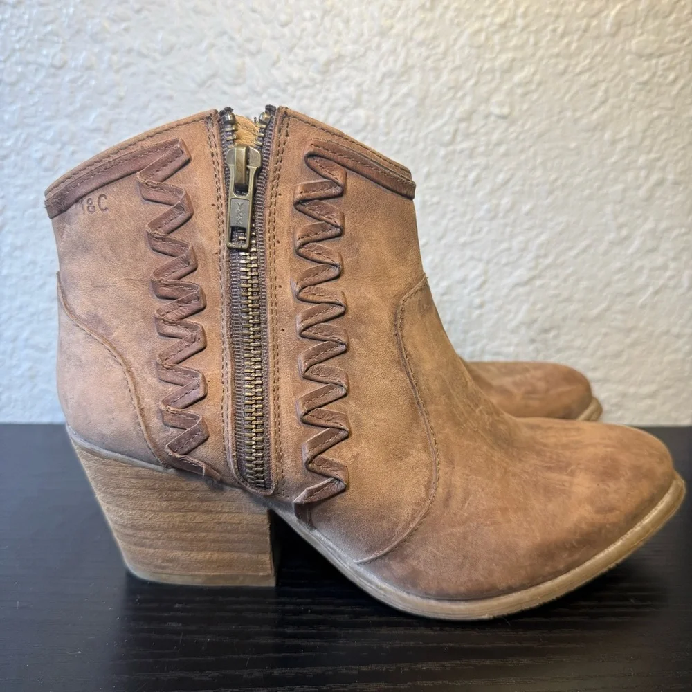 Musse & Cloud Athya Western Boots Brown Leather Ankle Booties Boho Womens Size 6