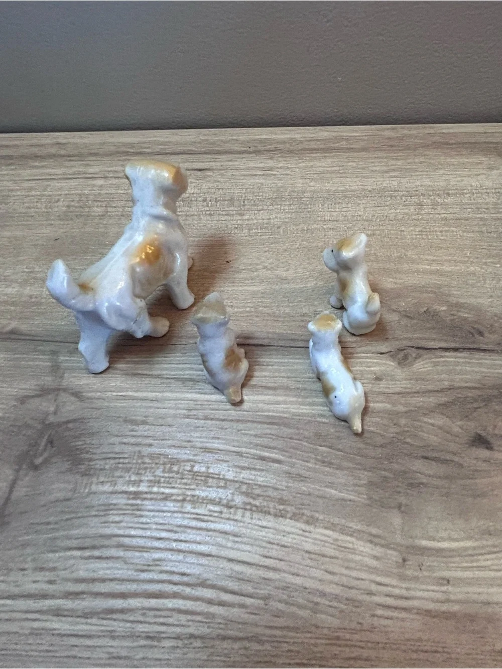 Vintage White and Tan Ceramic Dog Family Figurines