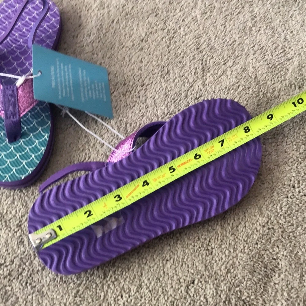 Warelves Flip Flops 32/33 little kids size 13‎ 14 Fish Scale Mermaid Purple NWT