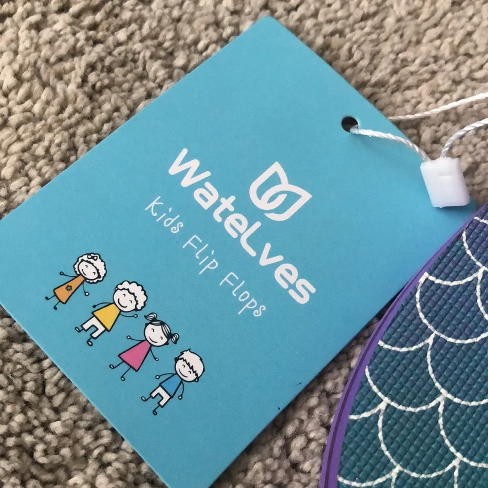 Warelves Flip Flops 32/33 little kids size 13‎ 14 Fish Scale Mermaid Purple NWT