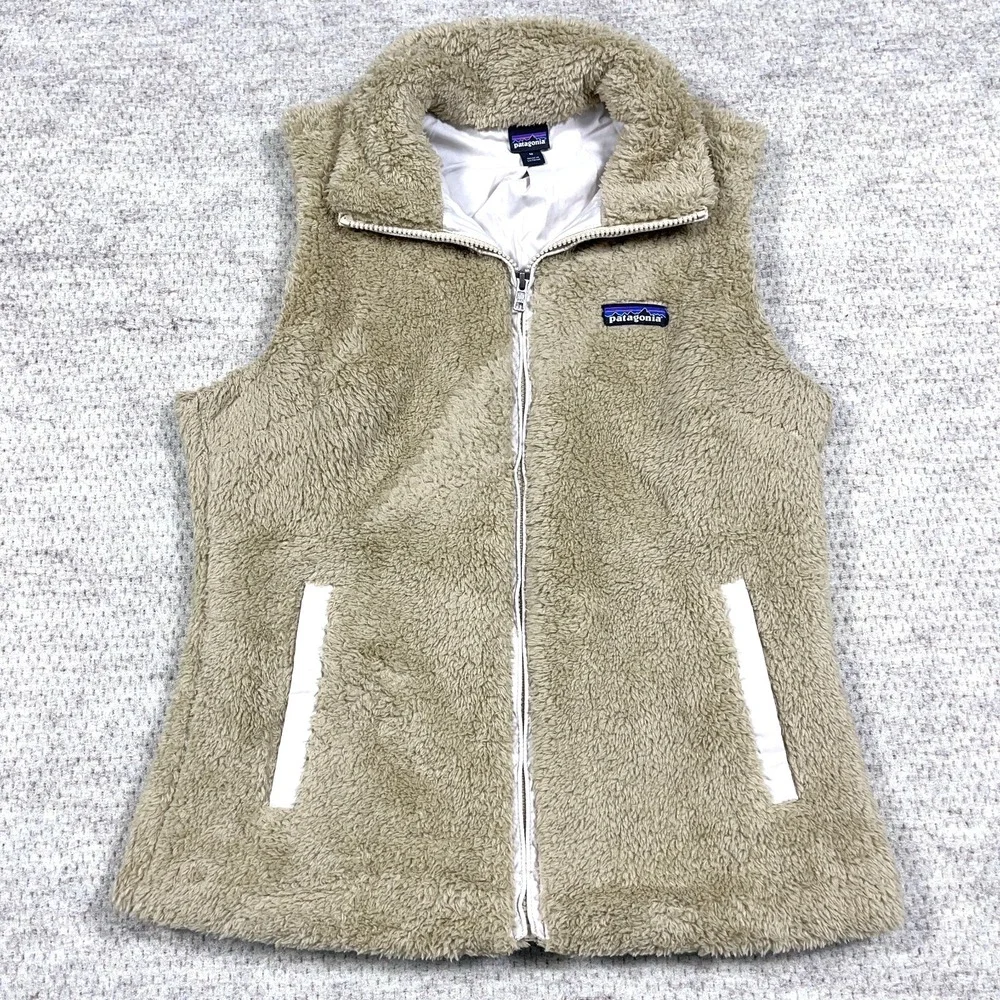 Patagonia Vest Women Medium Tan Full‎ Zip Sweater Deep Pile Fleece Los Gatos