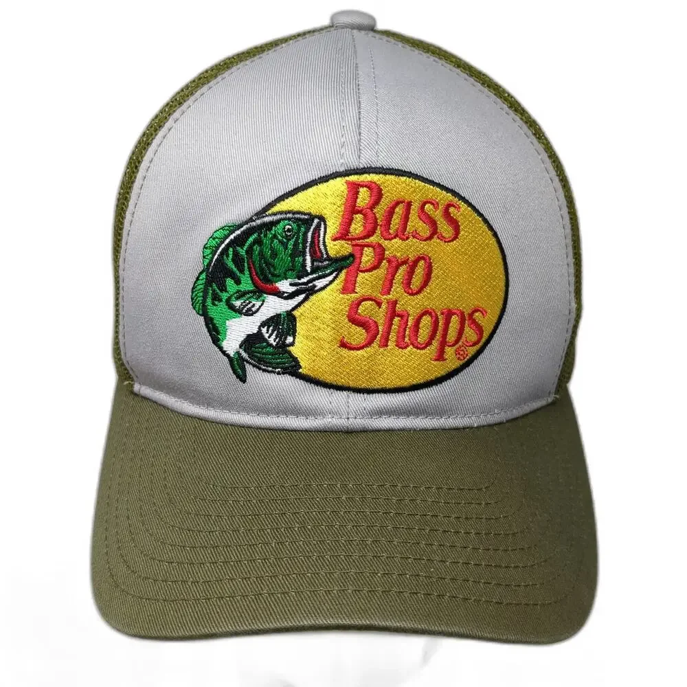 Bass Pro Shops Trucker Hat Green One Size Mesh Back Snapback Fish Patch Logo