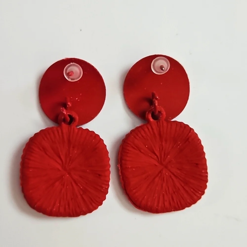 Red, Black, and White Checkered Stud Earrings with Rhinestones, NWT!
