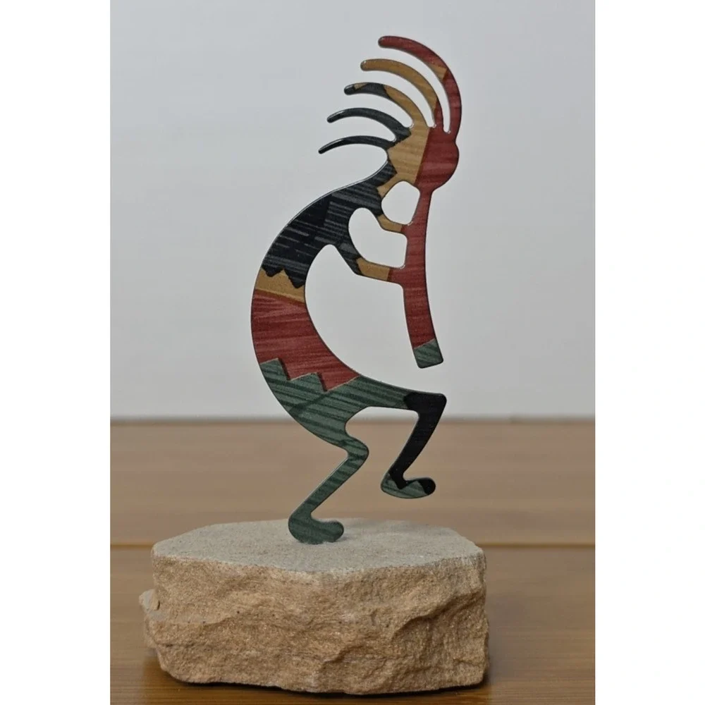 Lazart Kokopelli Metal Art Southwest‎ Enamel Figurine Sandstone 4.5