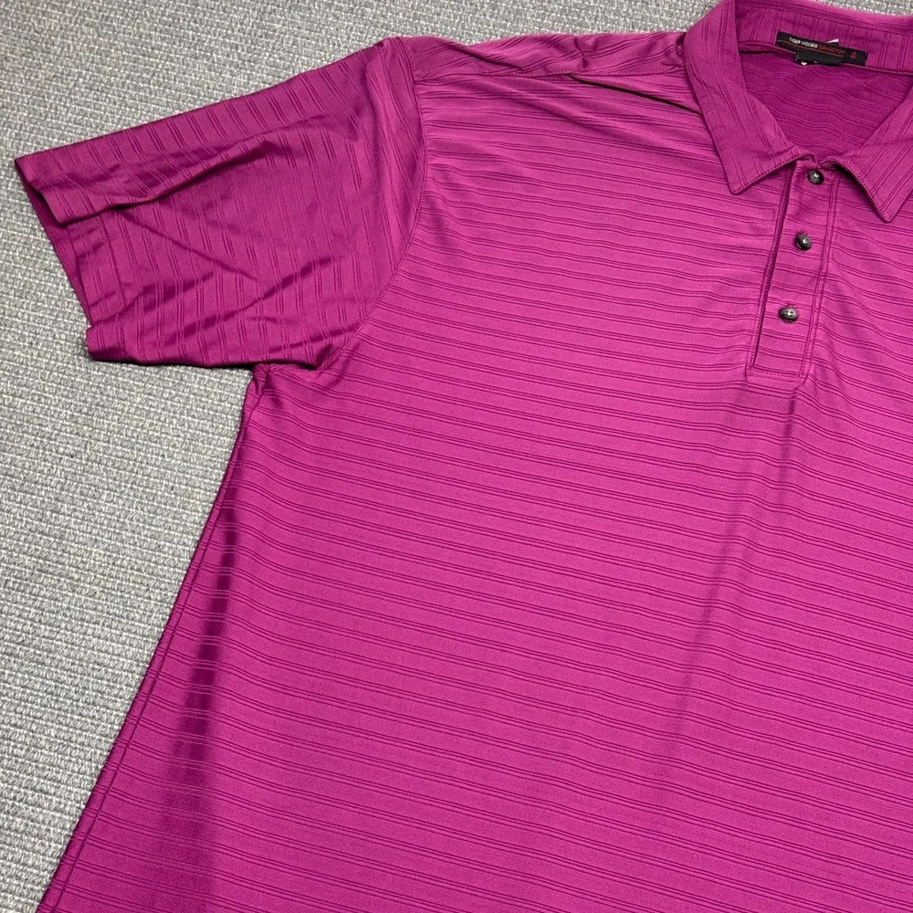 Nike Tiger Woods‎ Collection Mens XL Magenta Purple Striped Golf Polo Shirt TW