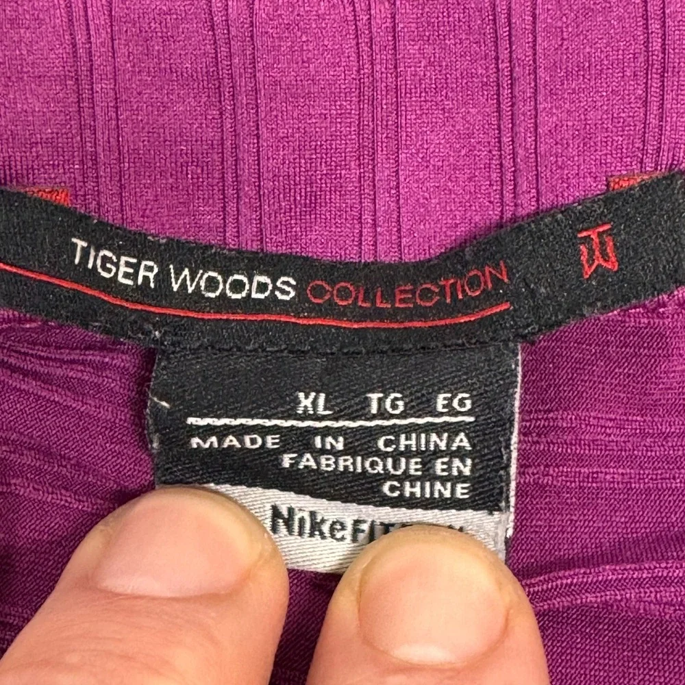 Nike Tiger Woods‎ Collection Mens XL Magenta Purple Striped Golf Polo Shirt TW