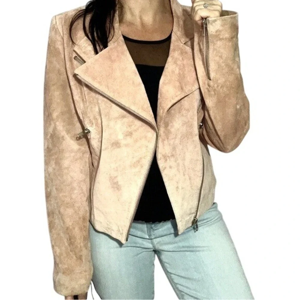 Brandon Thomas vintage‎ Dusty Rose Moto style suede jacket Small