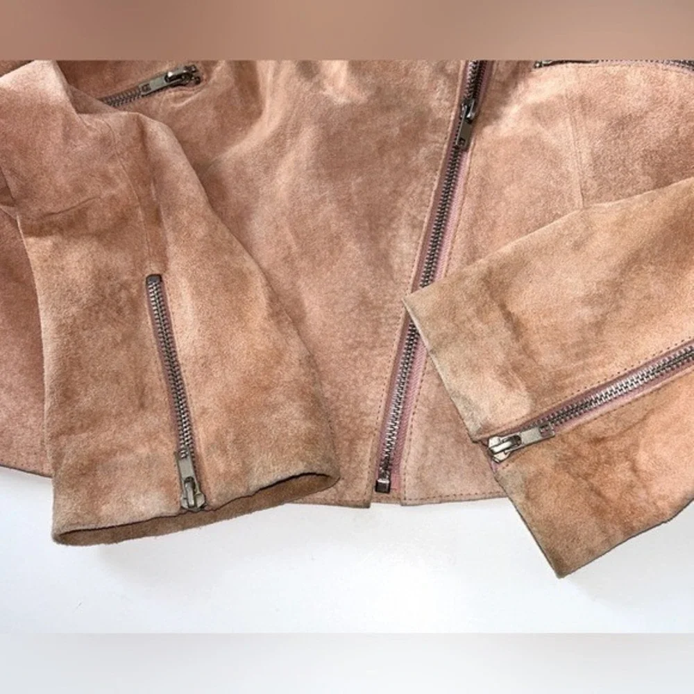 Brandon Thomas vintage‎ Dusty Rose Moto style suede jacket Small