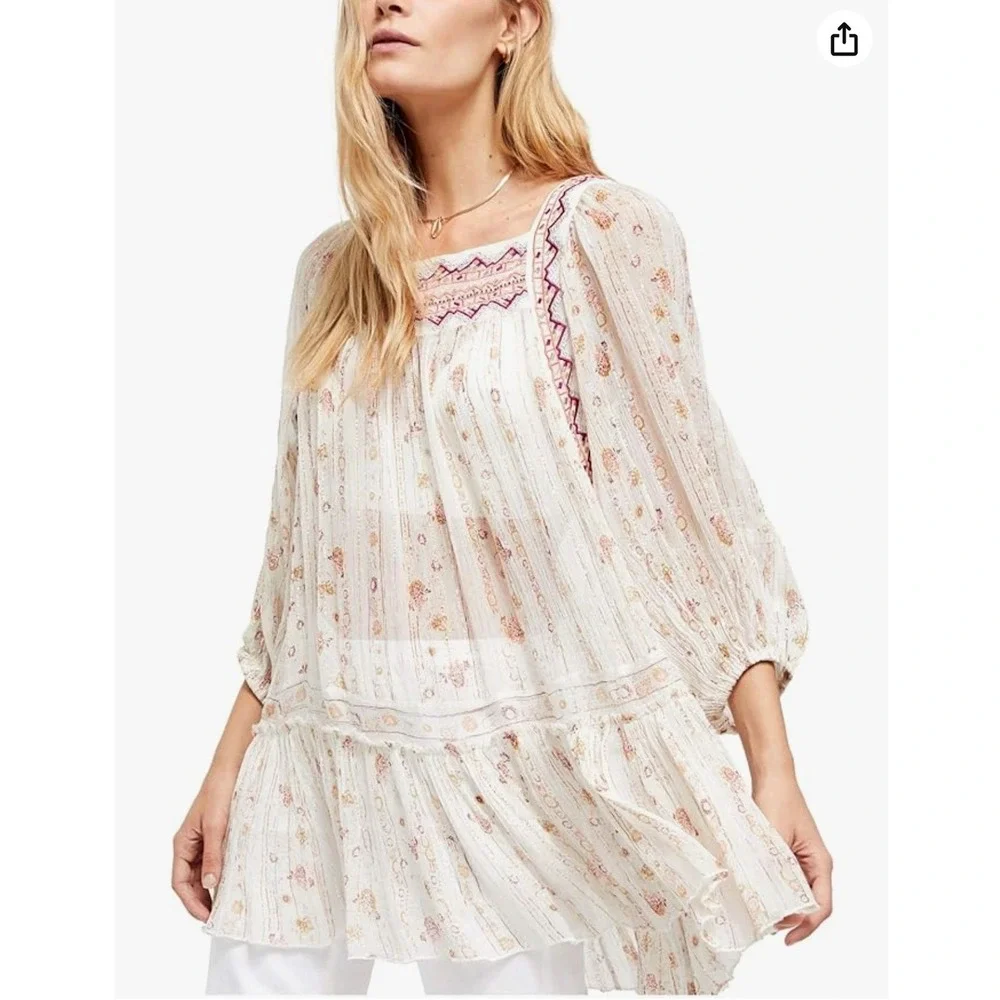 Free People Dance Magic Tunic‎ Womens Medium Embroidered Mini Dress Boho