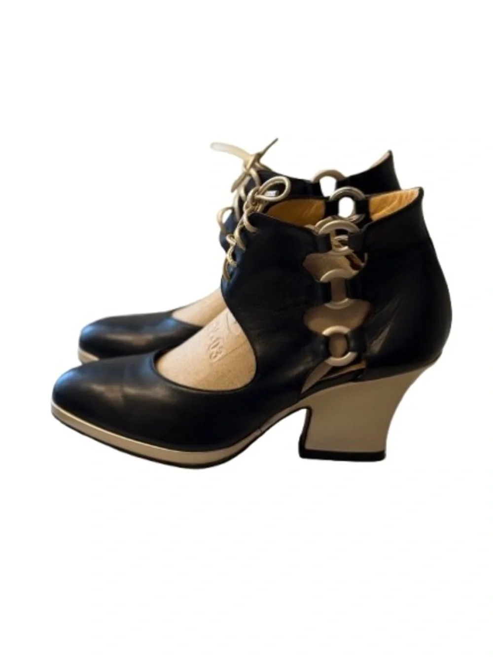 Vintage Rinaldi Italy Avant Garde Leather Lace Up Sculptural Heels EU 36.5