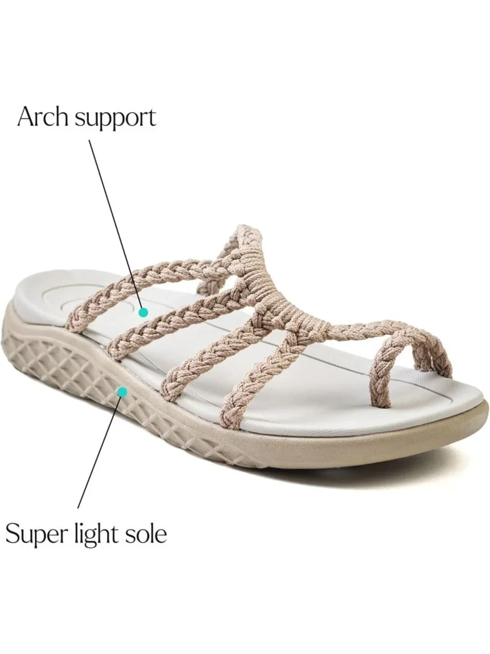 Women's Beige Wave Flip Flops with Arch Support Comfortable Walking Casual
