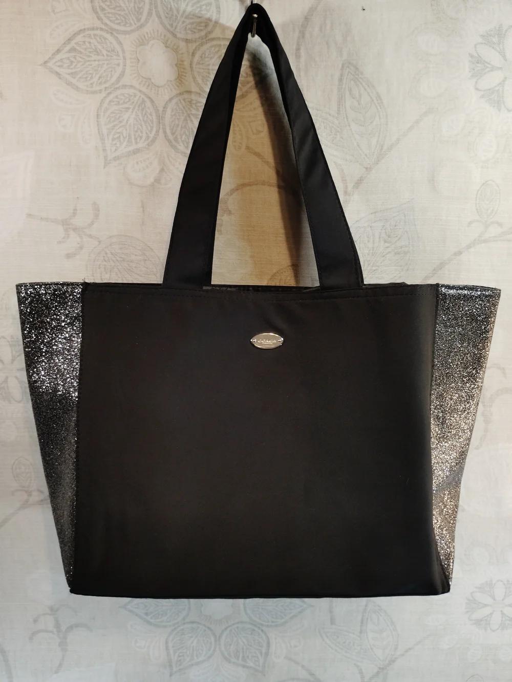 Coach Black Tote with Silver Glitter Side Panels