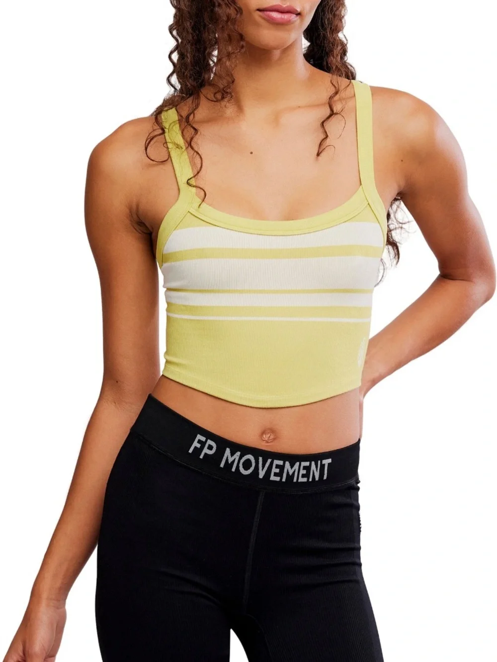 FP MOVEMENT All Clear Cami Tank Top NWT Striped Honeydew White  Chartreuse