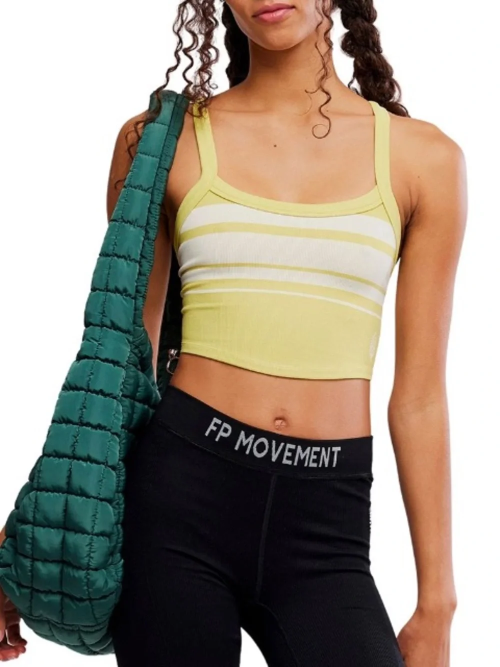 FP MOVEMENT All Clear Cami Tank Top NWT Striped Honeydew White  Chartreuse