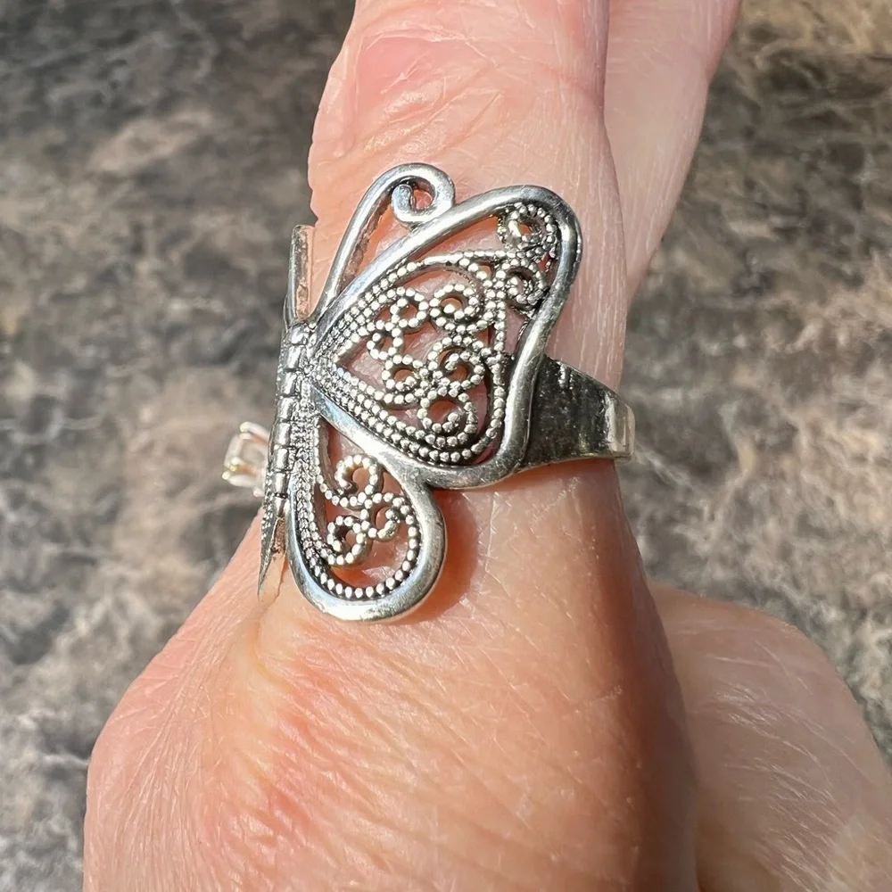 Sterling-Style Silver Butterfly Ring - Women's Fashion Band