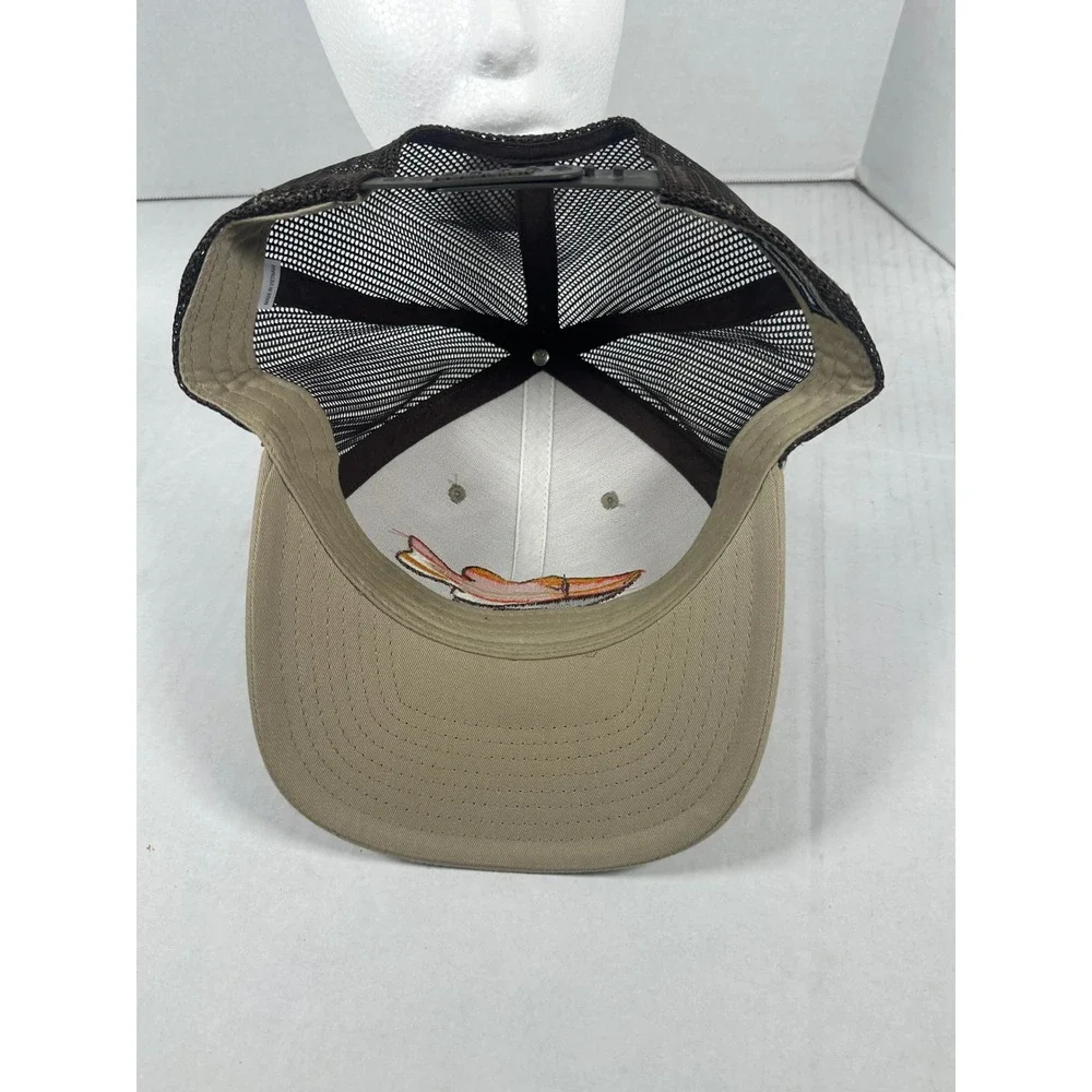 Richardson 112 Trucker Hat Tan Mesh‎ Embroidered Fish Logo Adjustable Snapback