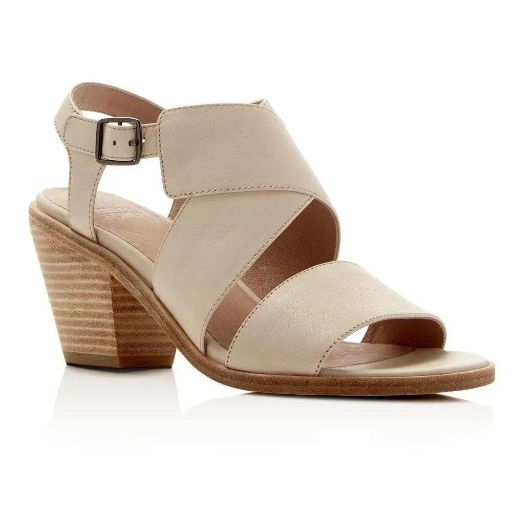 Eileen Fisher Womens Strappy Sandal‎ Heels Cream Beige Leather Slingback Sz 8