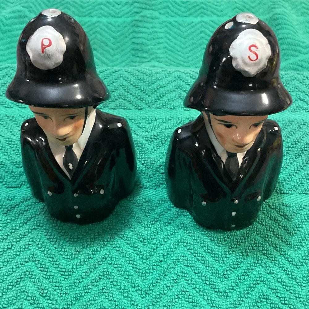 Black Ceramic Policeman Salt and Pepper Shakers - Decorative Home Accent