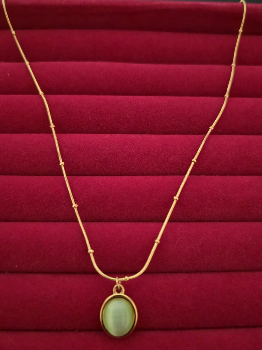 Minimalist 18K Gold-plated Necklace with Light Green Oval Pendant Women B005