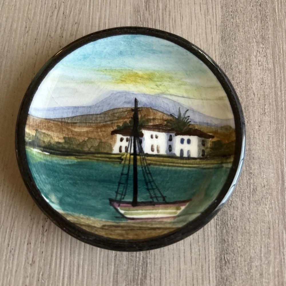 Handpainted Artist Signed Maiph‎ or Malph Ceramic Plate with Hanger 3.25
