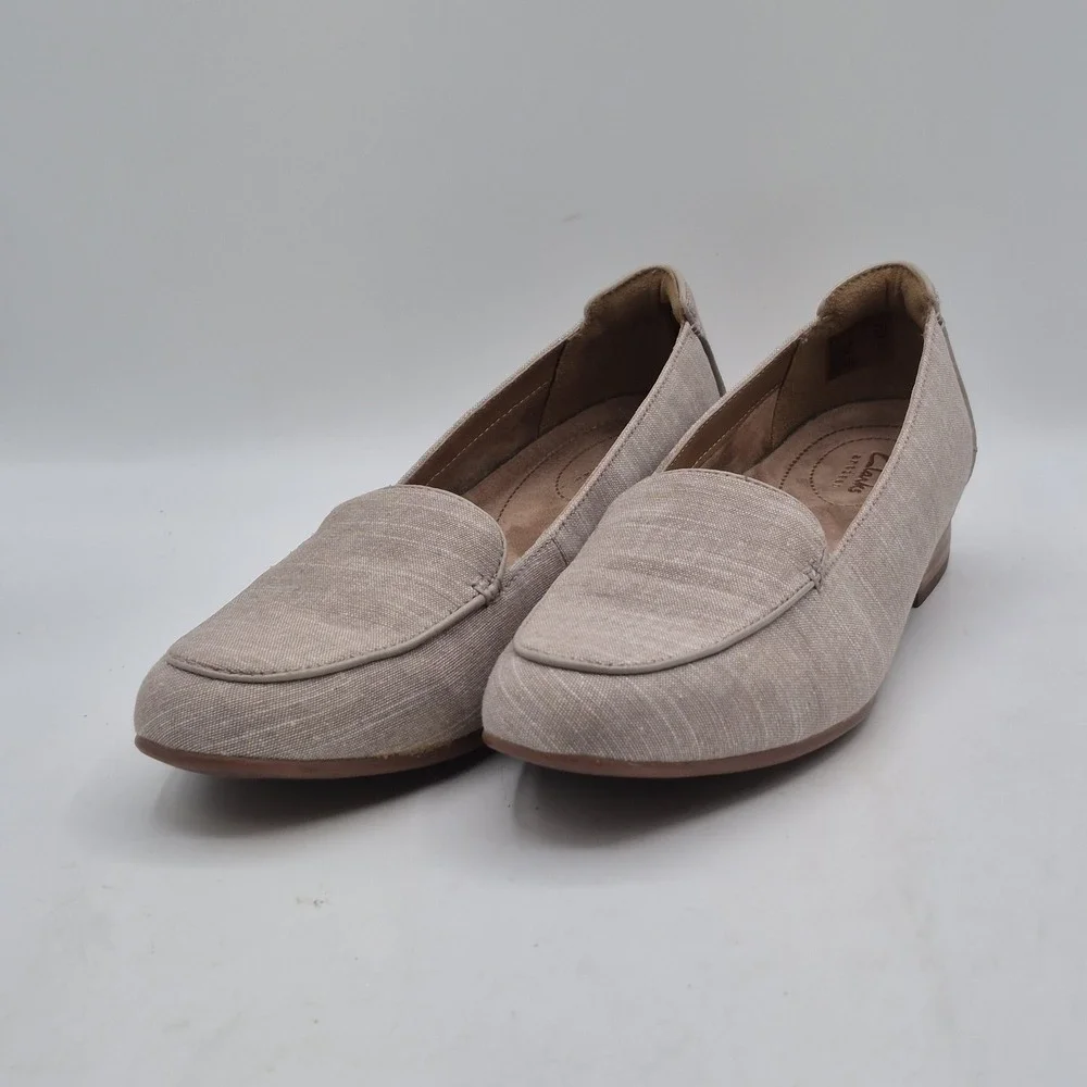 Clarks Shoes Womens‎ Size 9.5 Taupe Textile Loafer Flats Slip On Low Heel EU 41