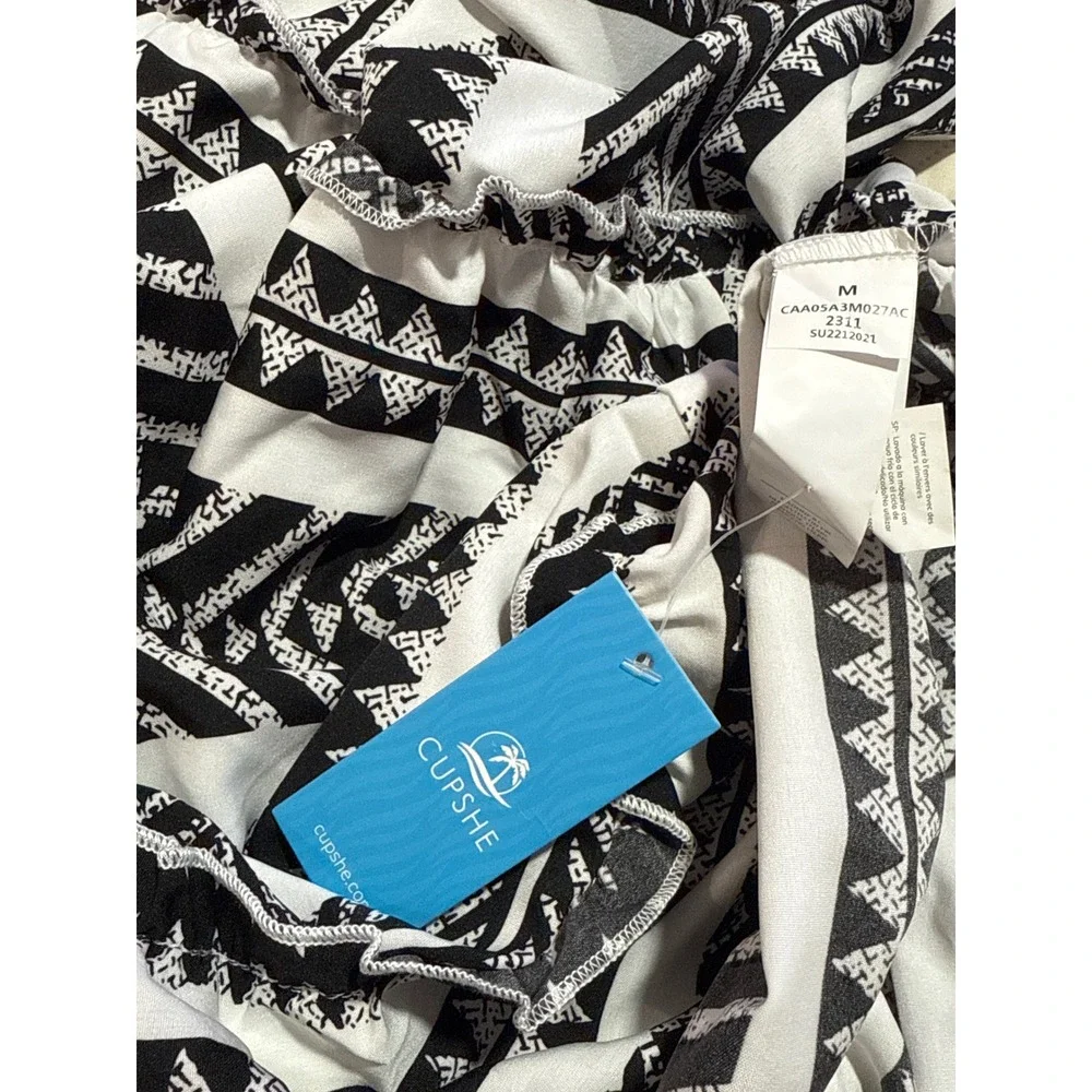 Cupshe Sleeveless Tiered Dress Black White Geometric Print Casual Summer Size‎ M