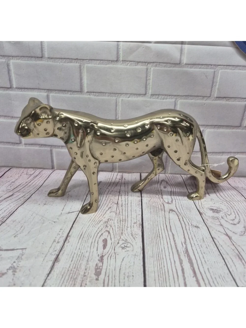 Brass Leopard 12” Figurine Animal Statue Table Office Home Decoration~India New‎