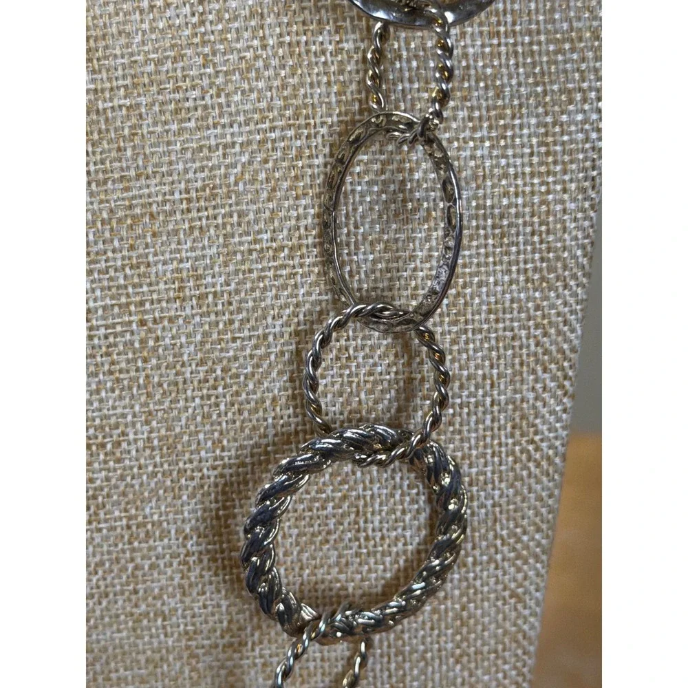 Silver Tone Textured Hammered Multi Circle Ring Long Link‎ Statement Necklace