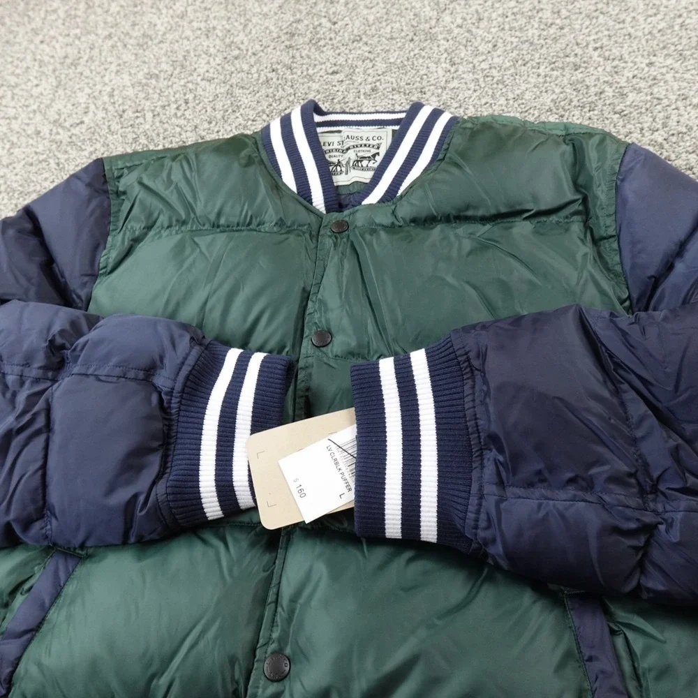 NEW Levis Jacket Mens L Green Blue Puffer Coat‎ Varsity Bomber Quilted Insulated