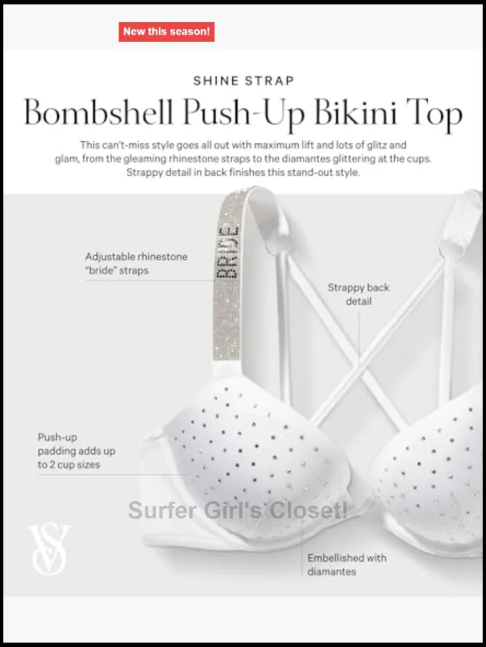 Rhinestone Strap Bombshell Push-Up Bikini Top - Sleeveless Triangle