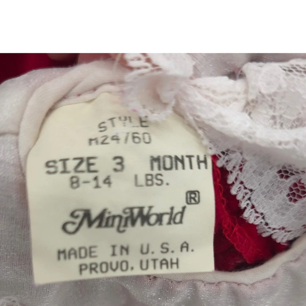 MiniWorld Baby Girl Red Velvet Lace Christmas Dress Vintage 80s Size 3 Months