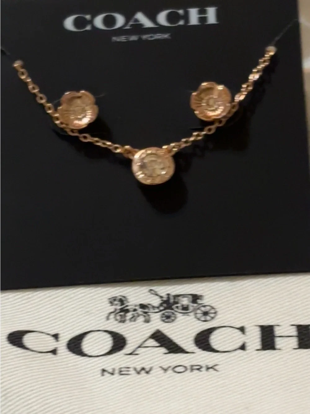 Coach Rose Gold Floral Charm Necklace