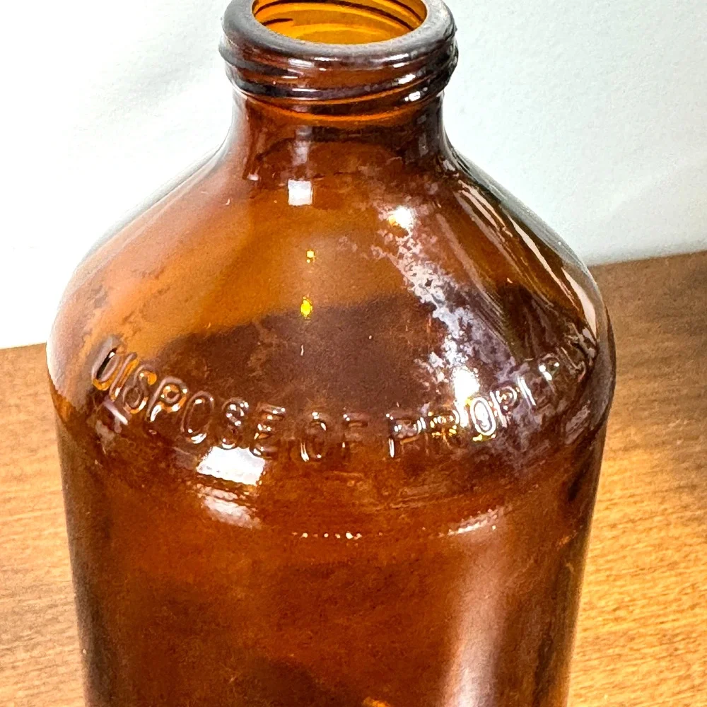 Vintage Amber Glass Apothecary Bottle Dispose of Properly 6