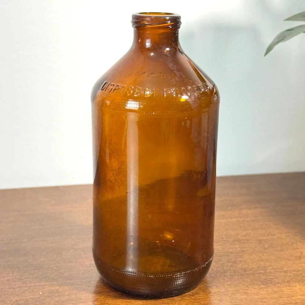 Vintage Amber Glass Apothecary Bottle Dispose of Properly 6