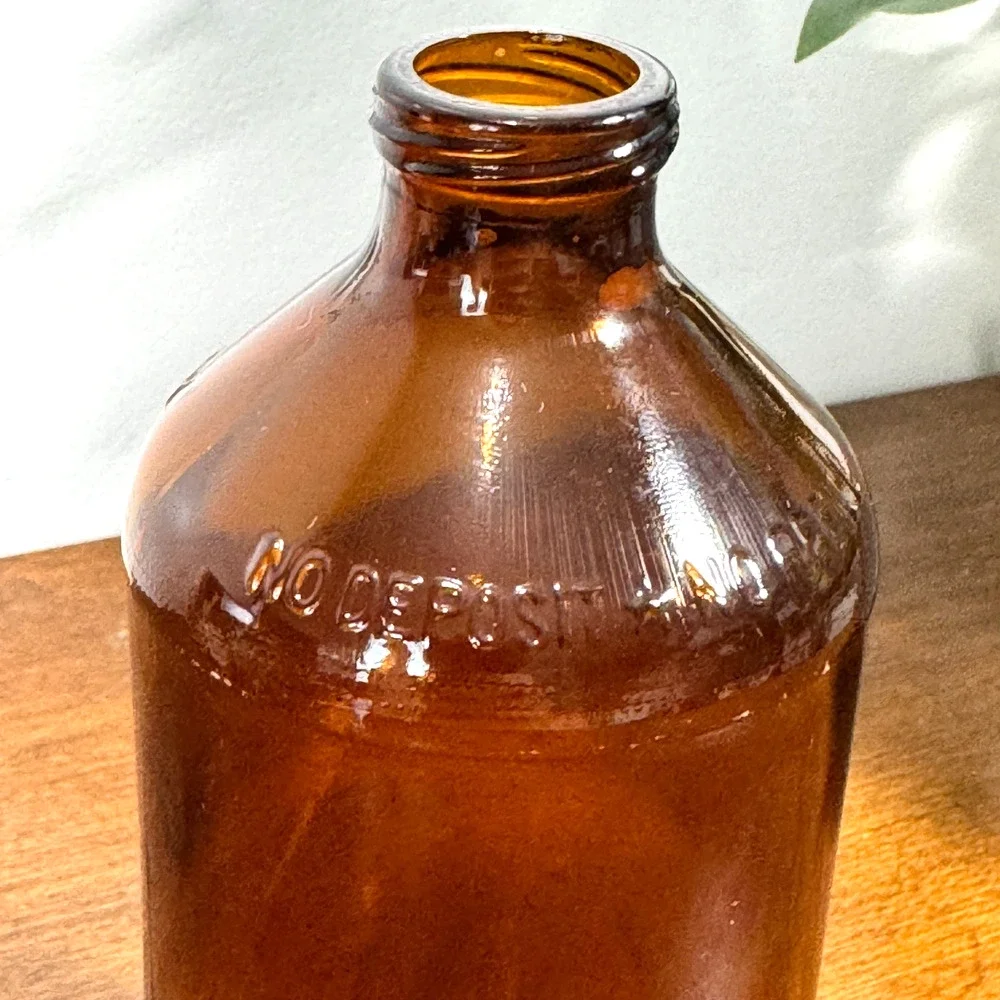Vintage Amber Glass Apothecary Bottle Dispose of Properly 6