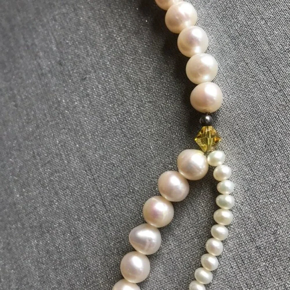 Vintage Handmade Pearl Swag Necklace Swarovski Crystals Approx 17 Inch