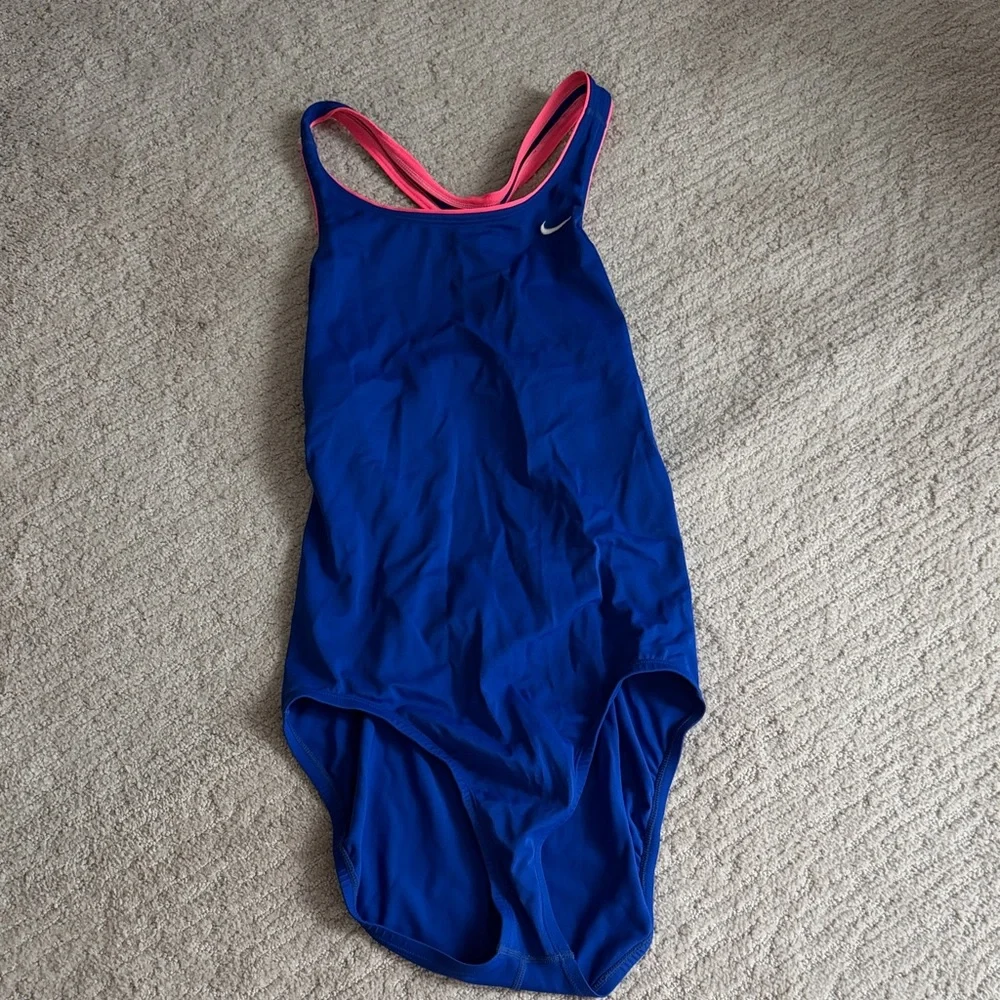 Nike Royal Blue One-Piece Swimsuit with Pink Trim