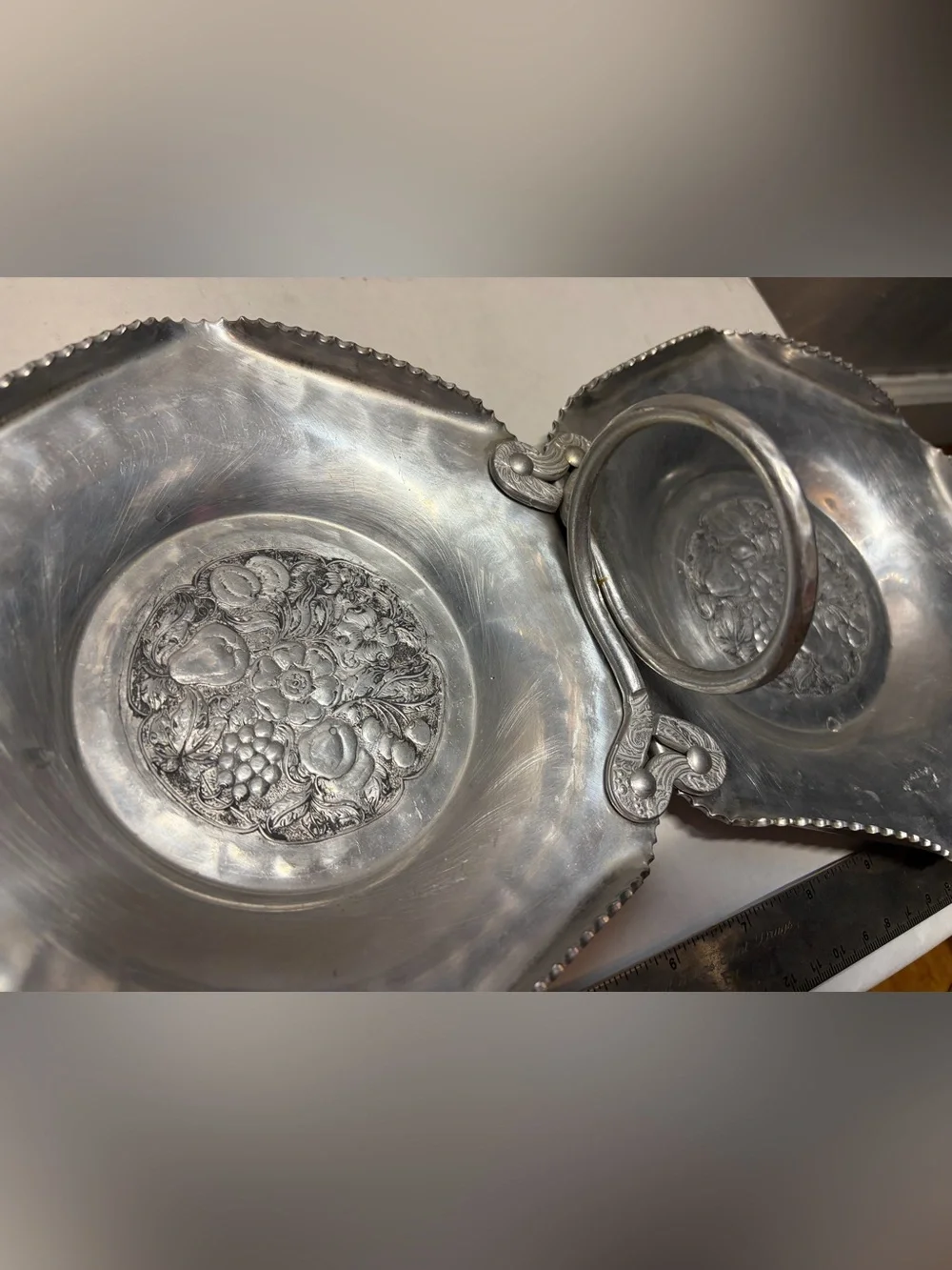 Vintage Cromwell Hand Wrought Aluminum Double Serving Dish Tray